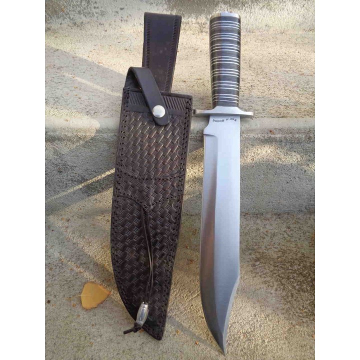 Couteau Bowie de Trapeur Lame Acier Inox Manche Bois Etui Cuir Fox-N-Hound FH122 - Livraison Gratuite