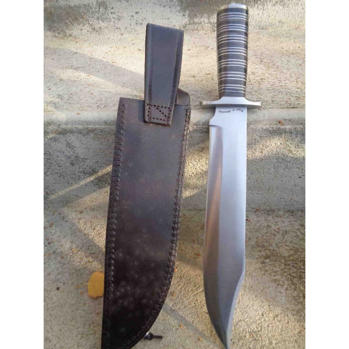 Couteau Bowie de Trapeur Lame Acier Inox Manche Bois Etui Cuir Fox-N-Hound FH122 - Livraison Gratuite