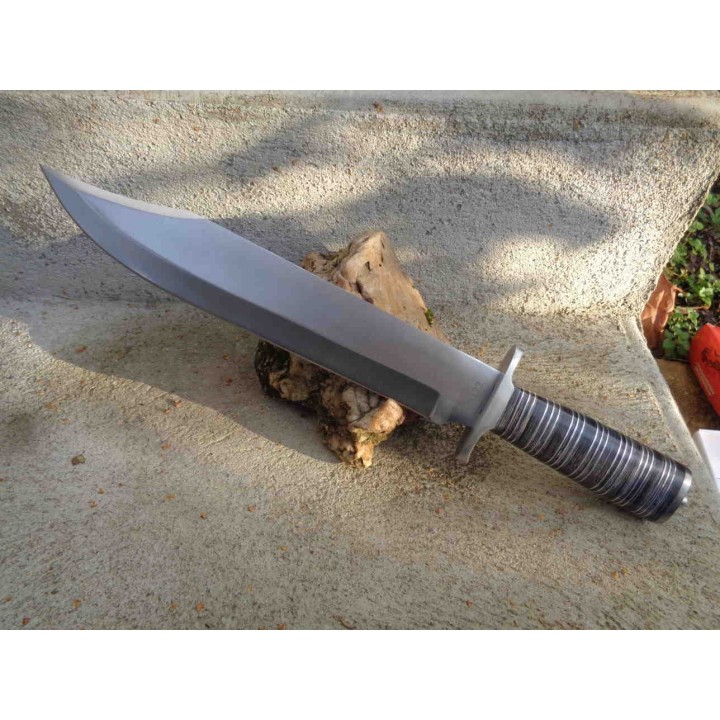 Couteau Bowie de Trapeur Lame Acier Inox Manche Bois Etui Cuir Fox-N-Hound FH122 - Livraison Gratuite