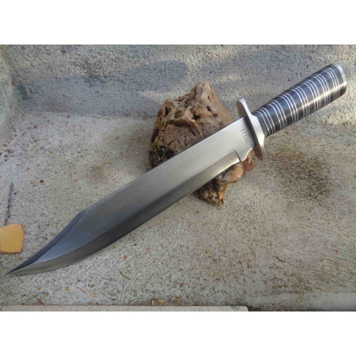 Couteau Bowie de Trapeur Lame Acier Inox Manche Bois Etui Cuir Fox-N-Hound FH122 - Livraison Gratuite