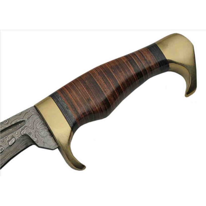 Couteau Kukri Damas Lame 256 Couches Manche Cuir Etui Cuir DM1232 - Livraison Gratuite