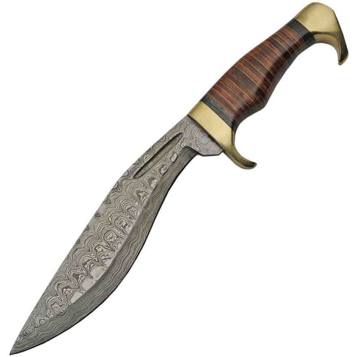 Couteau Kukri Damas Lame 256 Couches Manche Cuir Etui Cuir DM1232 - Livraison Gratuite