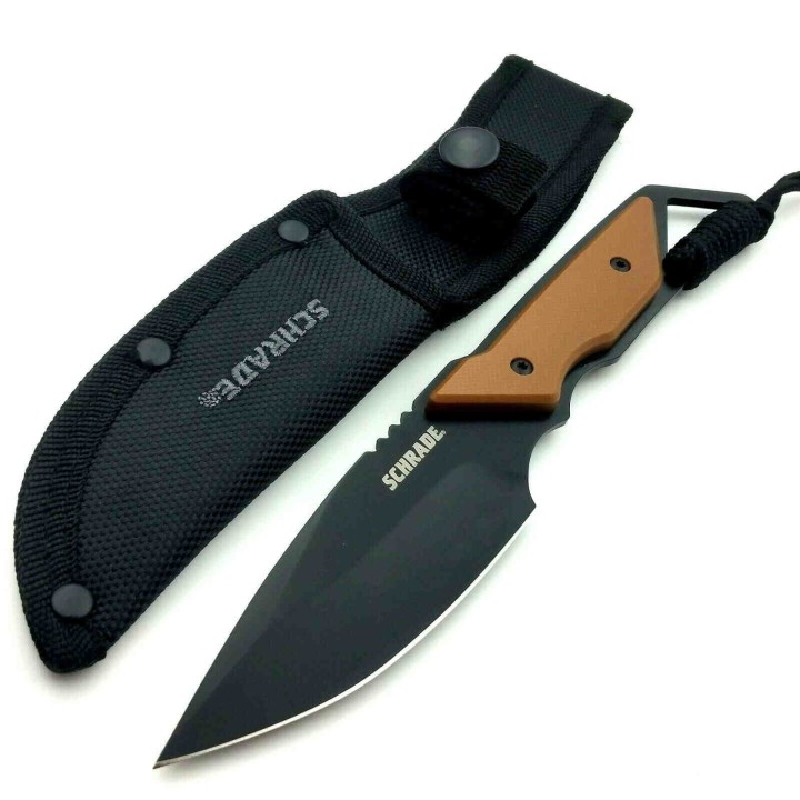 Couteau De Survie Schrade Frontier Lame Acier 3Cr13 Manche Tan Etui Nylon SCH1121086 - Livraison Gratuite