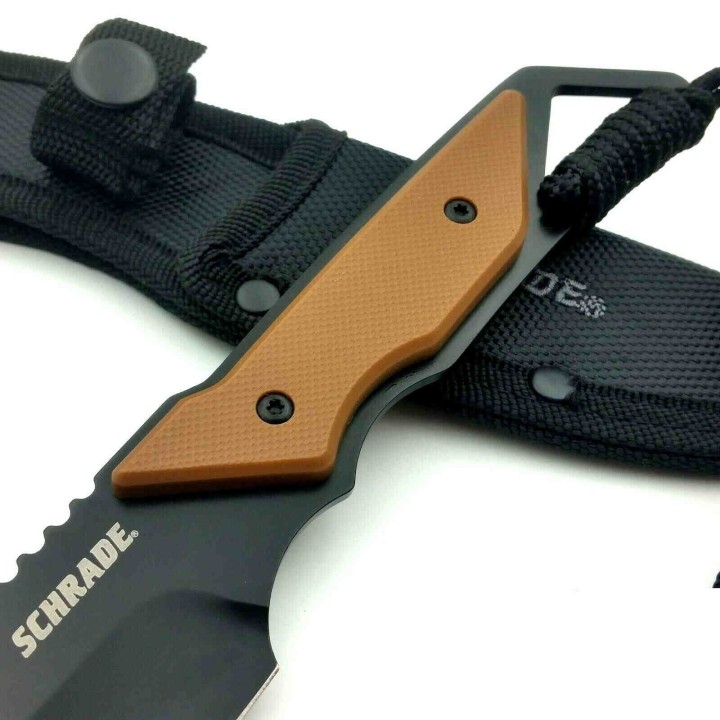 Couteau De Survie Schrade Frontier Lame Acier 3Cr13 Manche Tan Etui Nylon SCH1121086 - Livraison Gratuite
