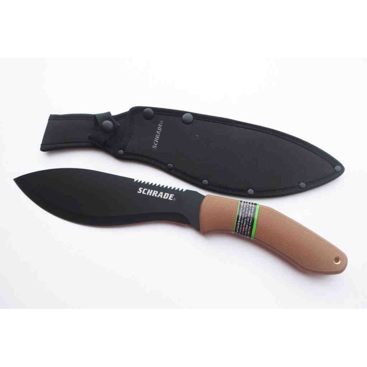 Couteau Schrade Kukri Machete Lame Acier 3Cr13 Manche Tan GFN Etui Nylon SCH1121080 - Livraison Gratuite
