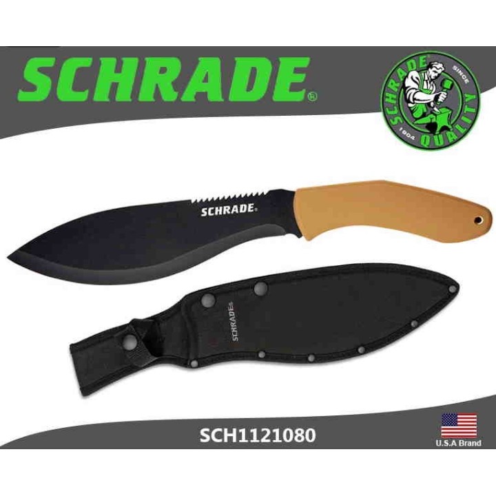 Couteau Schrade Kukri Machete Lame Acier 3Cr13 Manche Tan GFN Etui Nylon SCH1121080 - Livraison Gratuite