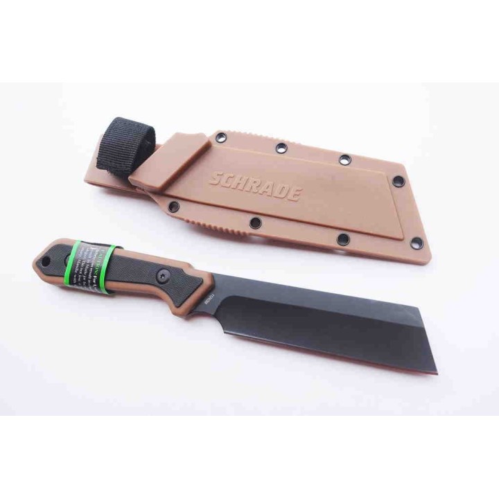 Couteau Schrade Cleaver Lame Acier 3Cr13 Manche Tan GFN Etui Polymer SCH1124288 - Livraison Gratuite