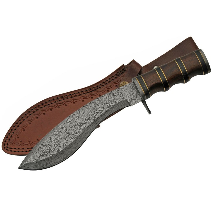 Kukri Damas Rosewood Lame 256 Couches Manche Bois Etui Cuir DM1261 - Livraison Gratuite