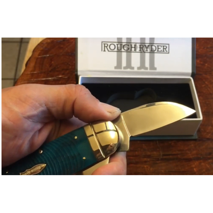 Couteau Bouledogue Rough Ryder Elephant Toe Black And Blue Lames Acier 440 Manche Os RR2113 - Livraison Gratuite