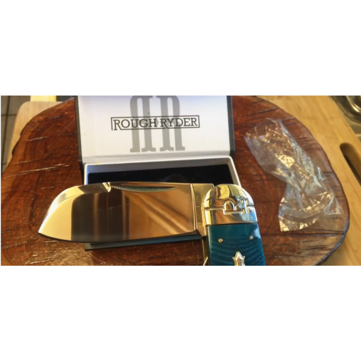 Couteau Bouledogue Rough Ryder Elephant Toe Black And Blue Lames Acier 440 Manche Os RR2113 - Livraison Gratuite