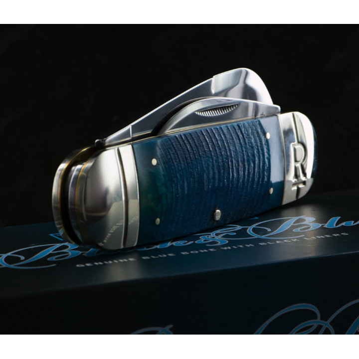 Couteau Bouledogue Rough Ryder Elephant Toe Black And Blue Lames Acier 440 Manche Os RR2113 - Livraison Gratuite