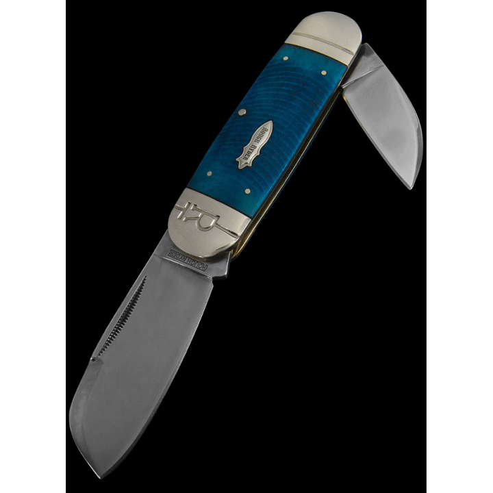 Couteau Bouledogue Rough Ryder Elephant Toe Black And Blue Lames Acier 440 Manche Os RR2113 - Livraison Gratuite