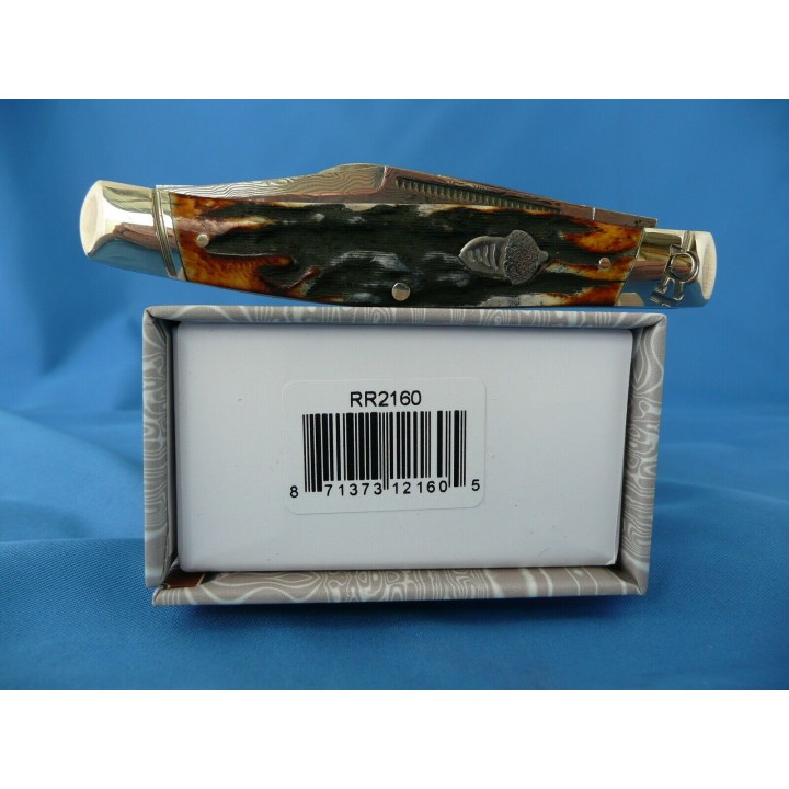Couteau Damas Pliant Rough Ryder Copperhead Cinnamon Stag Manche Corne RR2160 - Livraison Gratuite