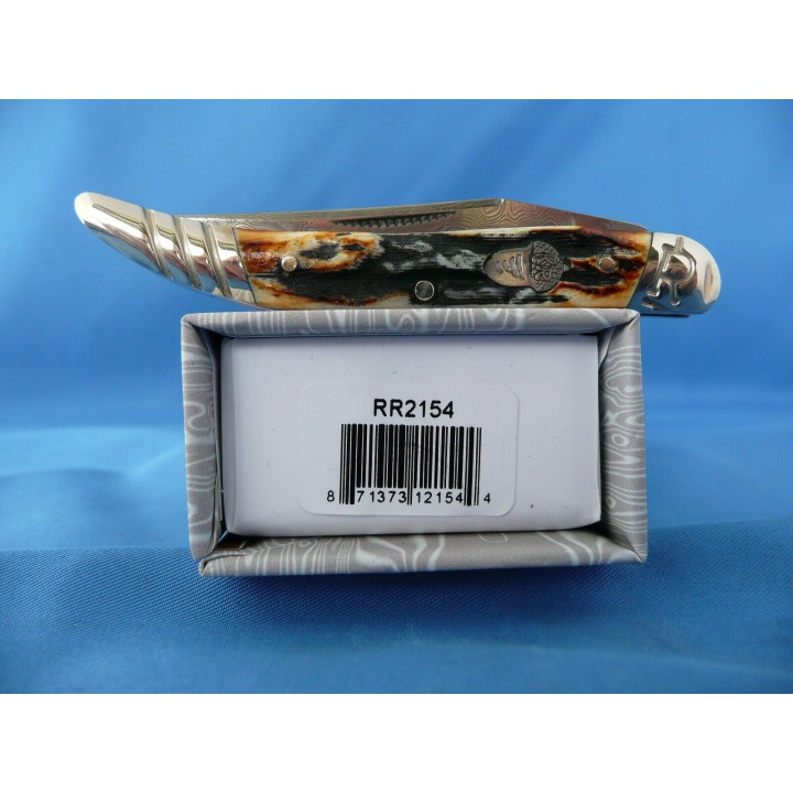 Couteau Damas Small Toothpick Rough Ryder Copperhead Cinnamon Stag Manche Corne RR2154 - Livraison Gratuite