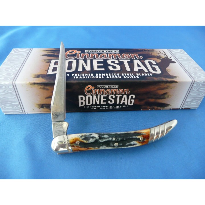 Couteau Damas Small Toothpick Rough Ryder Copperhead Cinnamon Stag Manche Corne RR2154 - Livraison Gratuite