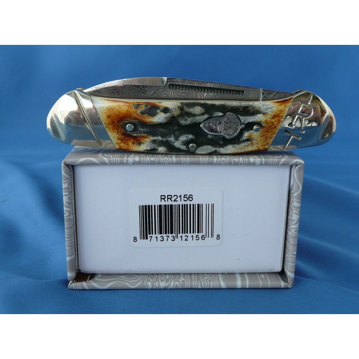 Couteau Damas Canoe Rough Ryder Copperhead Cinnamon Stag Manche Corne RR2156 - Livraison Gratuite