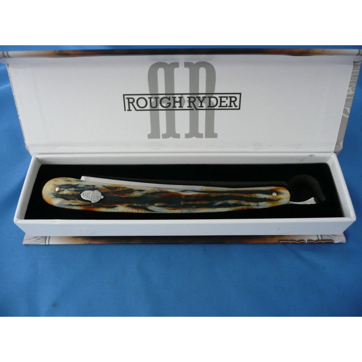Couteau Rasoir Damas Rough Ryder Copperhead Cinnamon Stag Manche Corne RR2159 - Livraison Gratuite