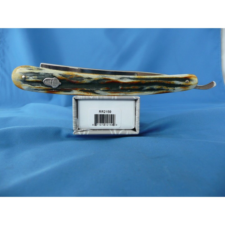 Couteau Rasoir Damas Rough Ryder Copperhead Cinnamon Stag Manche Corne RR2159 - Livraison Gratuite