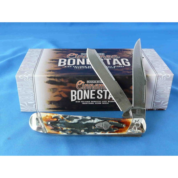 Couteau Trapeur Damas 2 Lames Copperhead Cinnamon Stag Manche Corne RR2155 - Livraison Gratuite