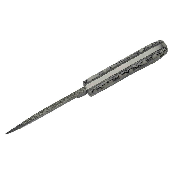 Couteau Damas Storm Hunter Kirinite Manche Blanc&Noir Lame 256 Couches Etui Cuir DM1251BK - Livraison Gratuite