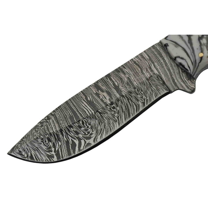 Couteau Damas Storm Hunter Kirinite Manche Blanc&Noir Lame 256 Couches Etui Cuir DM1251BK - Livraison Gratuite