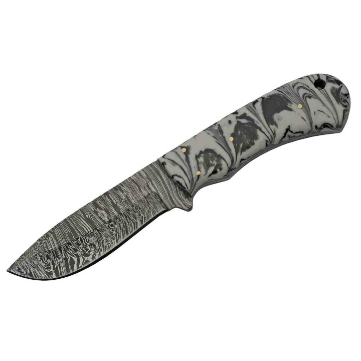Couteau Damas Storm Hunter Kirinite Manche Blanc&Noir Lame 256 Couches Etui Cuir DM1251BK - Livraison Gratuite