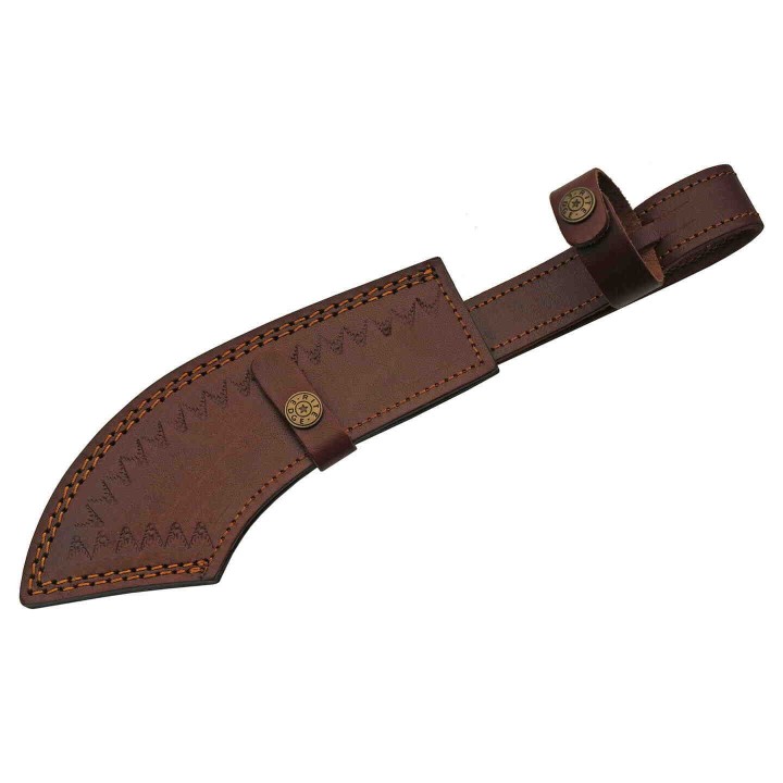 Couteau Scimitar Bowie Damas Manche Bois/Corne Lame 256 Couches Etui Cuir DM1252 - Livraison Gratuite