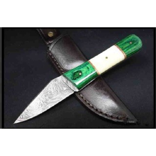 Couteau Skinner Damas Lame 256 Couches Manche Os/Bois Etui Cuir DM1258GN - Livraison Gratuite