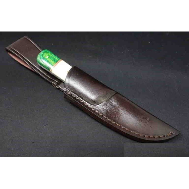 Couteau Skinner Damas Lame 256 Couches Manche Os/Bois Etui Cuir DM1258GN - Livraison Gratuite