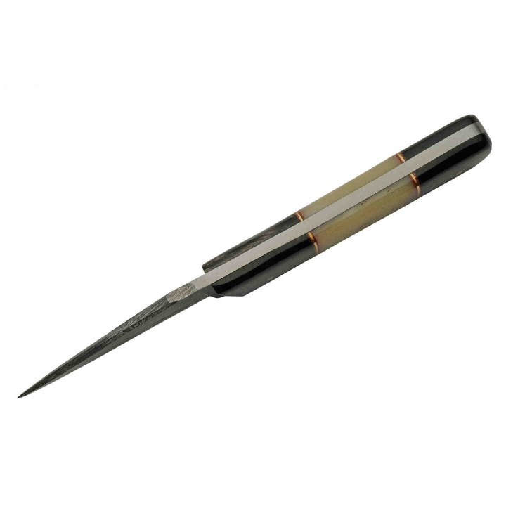 Couteau Skinner Damas Lame 256 Couches Manche Os/Corne Etui Cuir DM1258HN - Livraison Gratuite