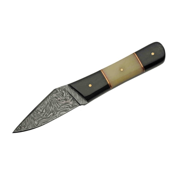 Couteau Skinner Damas Lame 256 Couches Manche Os/Corne Etui Cuir DM1258HN - Livraison Gratuite