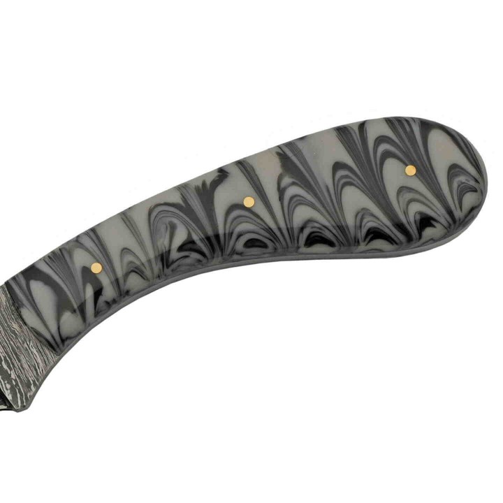 Couteau Damas Skinner Hook Lame 256 Couches Manche Résine Etui Cuir DM1260BK - Livraison Gratuite