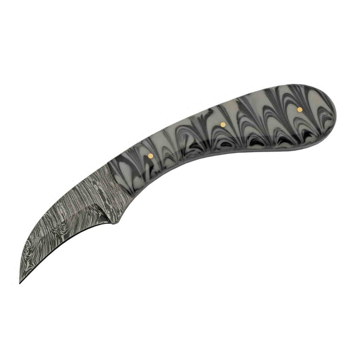 Couteau Damas Skinner Hook Lame 256 Couches Manche Résine Etui Cuir DM1260BK - Livraison Gratuite
