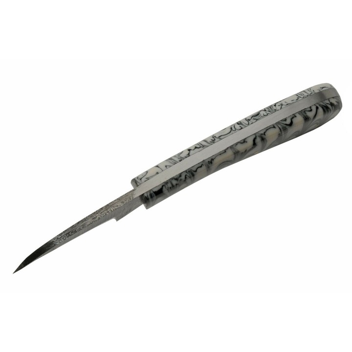 Couteau Damas Skinner Hook Lame 256 Couches Manche Résine Etui Cuir DM1260BK - Livraison Gratuite