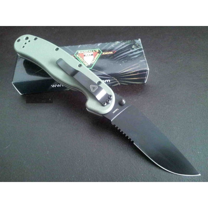 Couteau Ontario Rat 1 OD Green Acier AUS-8 Serrated Manche Nylon Linerlock ON8847OD - Livraison Gratuite