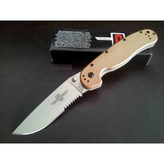 Couteau Ontario RAT 1 Tactical Manche Coyote brown Lame Combo Acier AUS-8 ON8849CB - Livraison Gratuite