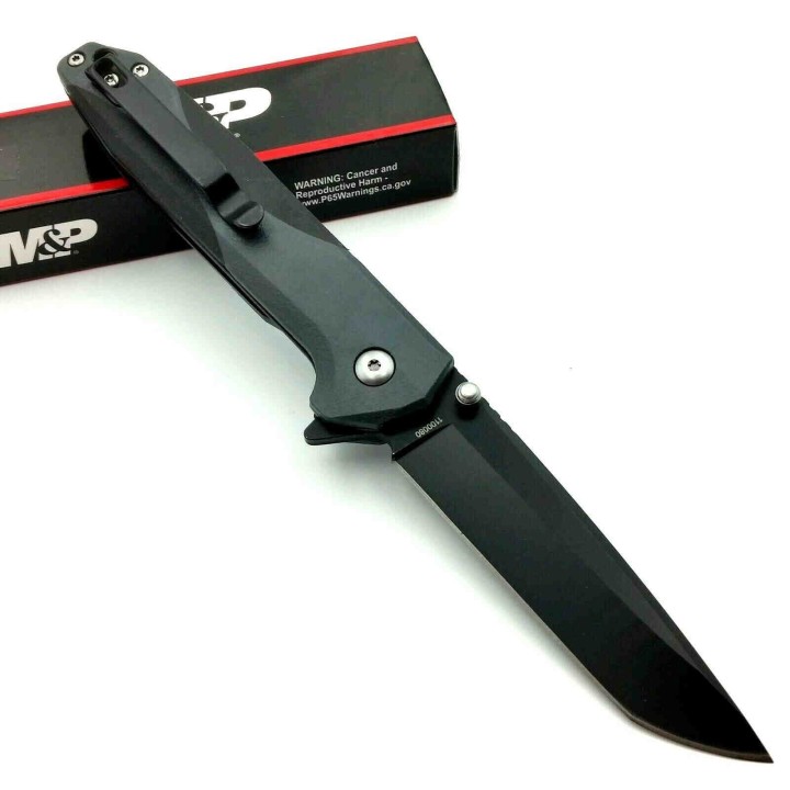 Couteau Tactical Tanto Smith&Wesson M&P M2.0 Lame Acier 8Cr13MoV Manche Aluminium Linerlock Clip SW1100080 - Livraison Gratuite