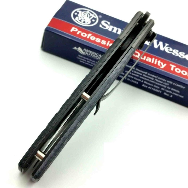 Couteau Smith&Wesson Lame Acier 8Cr13MoV Serr Manche Black G-10 Linerlock SW1100062 - Livraison Gratuite