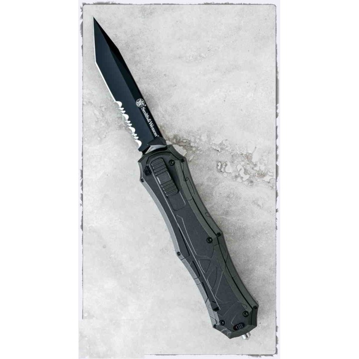 Couteau Automatique OTF Smith&Wesson Tanto Lame Acier AUS-8 Serr Manche Aluminium SWOTF9TBS - Livraison Gratuite