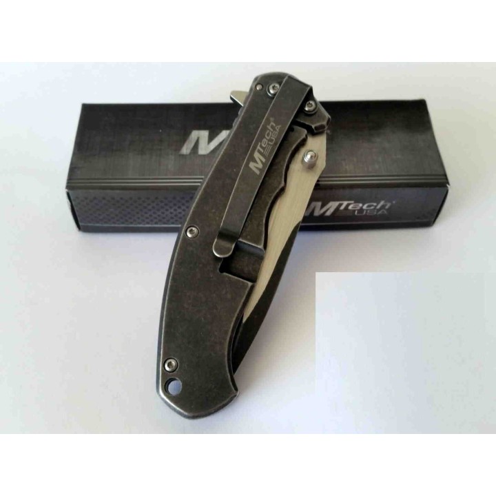 Couteau Mtech Lame Acier 7Cr17MoV Manche Acier Framelock Clip MT986S - Livraison Gratuite 