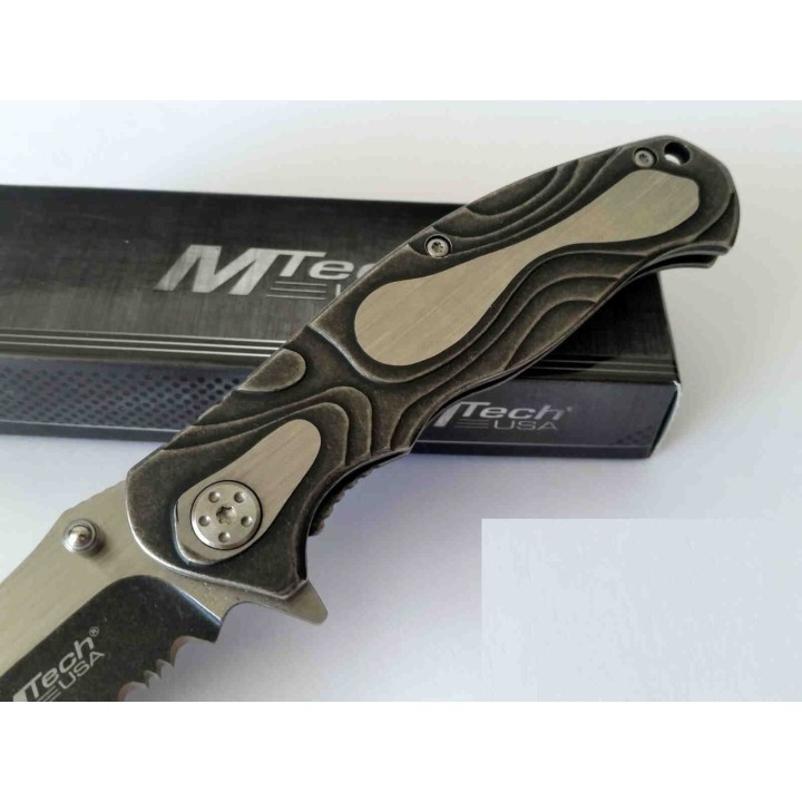 Couteau Mtech Lame Acier 7Cr17MoV Manche Acier Framelock Clip MT986S - Livraison Gratuite 