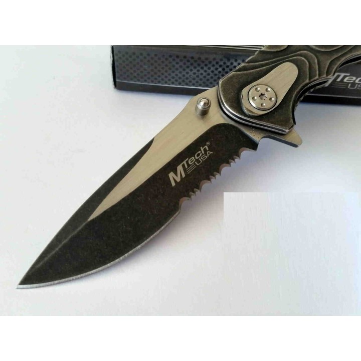 Couteau Mtech Lame Acier 7Cr17MoV Manche Acier Framelock Clip MT986S - Livraison Gratuite 