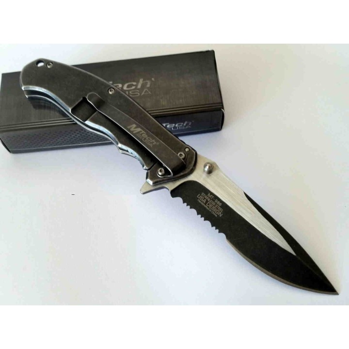 Couteau Mtech Lame Acier 7Cr17MoV Manche Acier Framelock Clip MT986S - Livraison Gratuite 