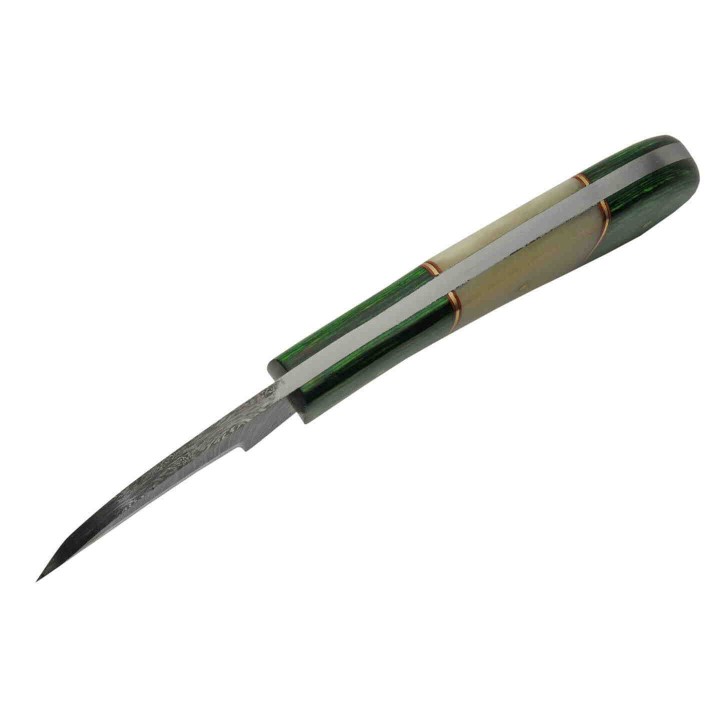 Couteau Damas Skinner Hook Lame 256 Couches Manche Bois/Os Etui Cuir DM1260GN - Livraison Gratuite