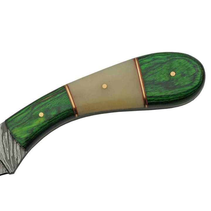Couteau Damas Skinner Hook Lame 256 Couches Manche Bois/Os Etui Cuir DM1260GN - Livraison Gratuite