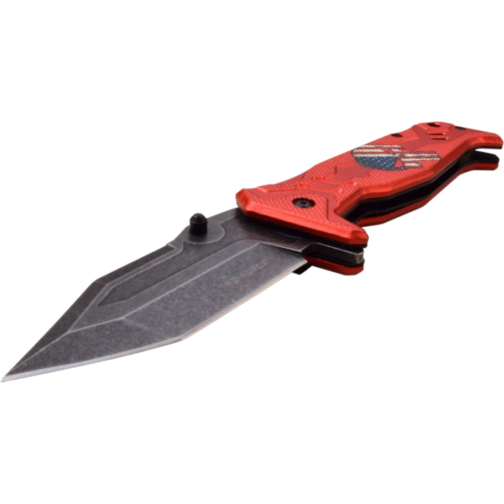 Couteau Punisher Red Tac Force A/O Tanto Lame Acier 3Cr13 Manche Alu Skull TF1025RD - Livraison Gratuite