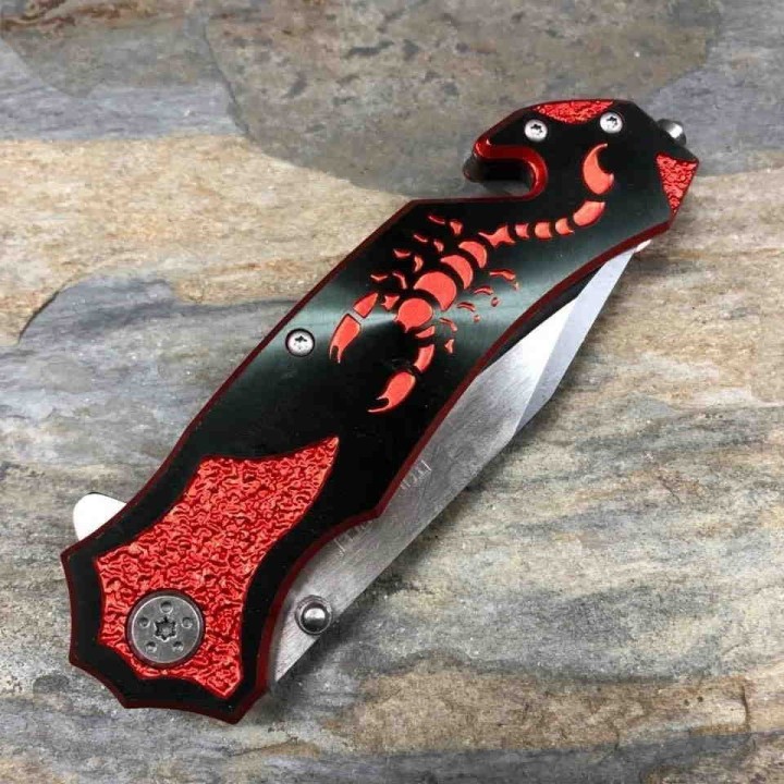 Couteau Tac Force Scorpion Rescue A/O Lame Acier Inox Manche Alu Red Clip TF692BR - Livraison Gratuite