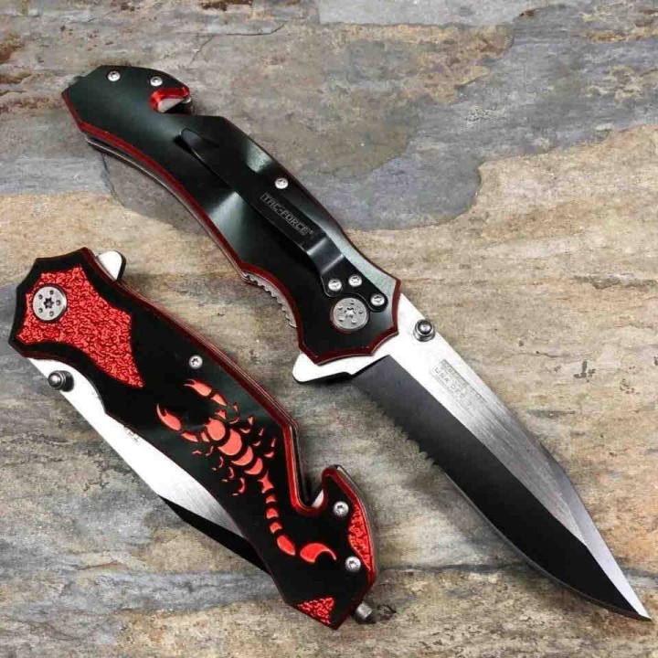 Couteau Tac Force Scorpion Rescue A/O Lame Acier Inox Manche Alu Red Clip TF692BR - Livraison Gratuite