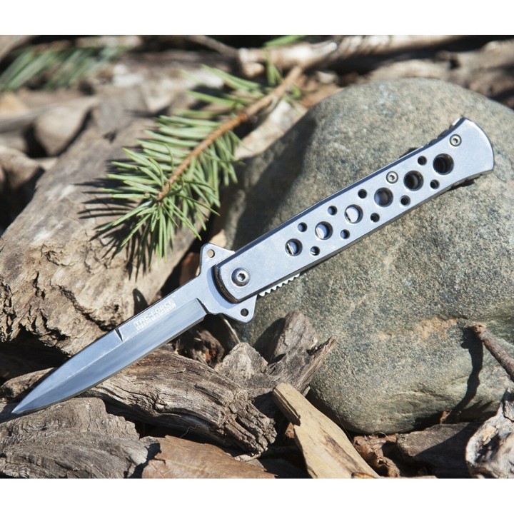 Couteau Stiletto O/A Lame Acier Inox Manche Acier Tac Force TF698RB - Livraison Gratuite 