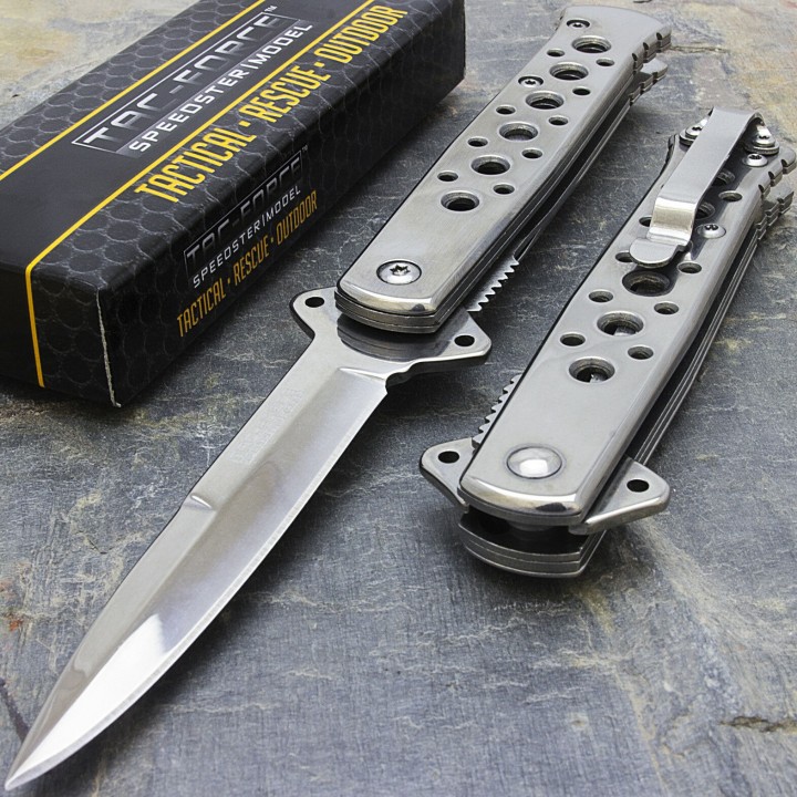 Couteau Stiletto O/A Lame Acier Inox Manche Acier Tac Force TF698RB - Livraison Gratuite 